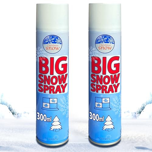 Twin Pack ‘BIG SNOW SPRAY’ 300ml Artificial Snowy Aerosol for Christmas Decorations - 2 Pack of 300ml Fake Snow Spray for Windows, Christmas Tree Decorations & Crafts like Wreath Making - Festive Xmas