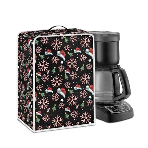 NETILGEN Coffee Maker Cover Home Kitchen Countertop Appliances Cover Fits for Most Standard Coffee Makers, Keep Coffee Maker Free from Stain Liquid Fingerprint, Christmas Hat Snowflakes