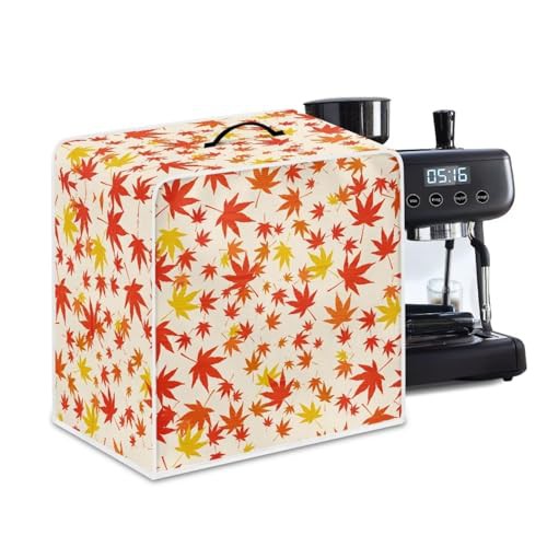 NETILGEN Coffee Maker Cover Fits for Most Standard Coffee Machines, Polyester Foldable Keep Coffee Machine Free From Dust Fingerprint Oil-Stain Dust Resistant Protector, Orange Maple Leaf