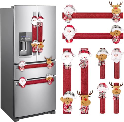 LATERN 8Pcs Refrigerator Handle Covers, 38CM Large Non-Woven Fridge Door Handle Cover 3D Santa Claus Snowman Elk Appliance Handle Covers for Kitchen Xmas Decoration