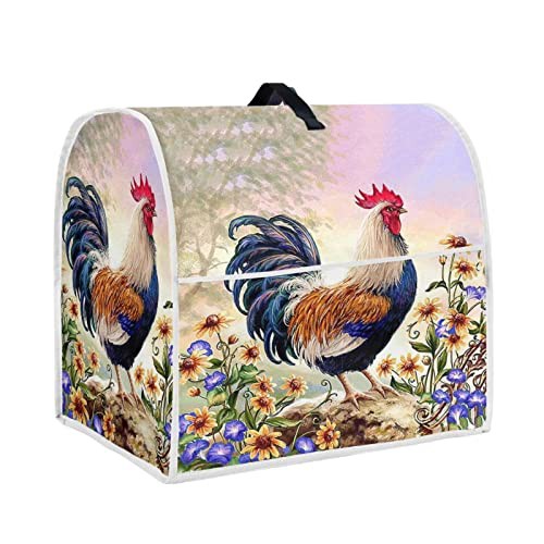Hinthetall Floral Rooster Stand Mixer Cover Compatible with 6-8 Quart Kitchen Aid Mixer, Vintage Mandala Design Kitchen Decorations Dust Proof Mixers Protector Cover with Top Handle and Pockets