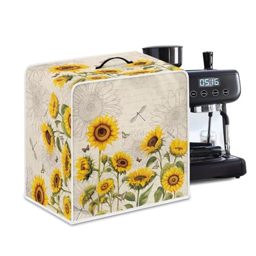 NETILGEN Kitchen Appliance Cover Coffee Maker Dust Cover, Stain Resistant Dust Protection Coffee Machine Cover with Top Handle for Home Office Kitchen Bar Decoration, Sunflower Dragonfly Retro