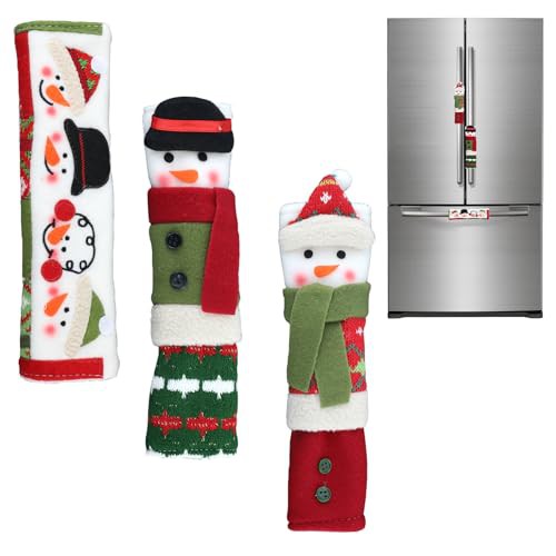 PEUTIER 3pcs Snowman Refrigerator Door Handle Cover, Christmas Door Cover Christmas Knob Covers Appliance Fridge Handle Protector Christmas Decorations for Refrigerator Oven Dishwasher