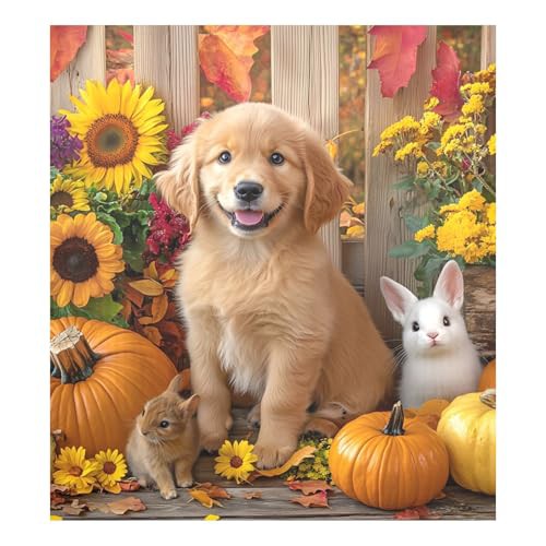Autumn Cats and Dogs Sunflowers Dishwasher Magnetic Covers Refrigerator Door Cover Sheet Home Kitchen Decoration, 26" x 23"