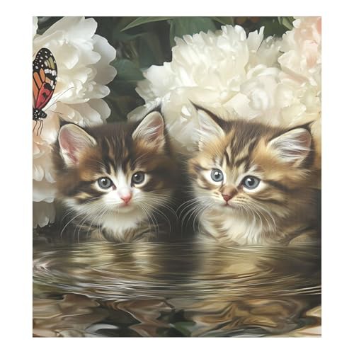 Cats with Butterflies Near Water Dishwasher Magnetic Cover Refrigerator Washing Machine Door Cover Cute Farmhouse Décor, 26H x 23W Inches