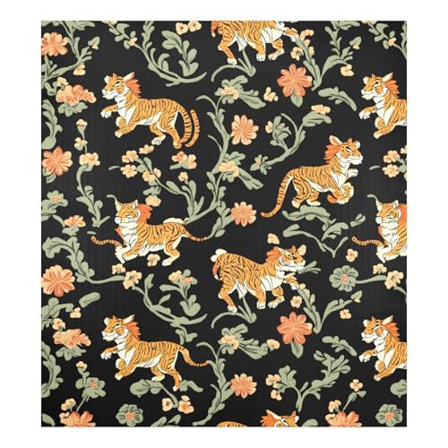 Floral Tigers Black Dishwasher Magnetic Cover Dishwasher Door Cover Sticker Home Kitchen Decoration, 26H x 23W Inches