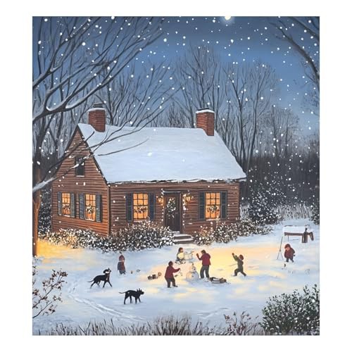 Winter Cabin Twinkling Lights Playing Dishwasher Magnetic Cover Refrigerator Home Cabinet Appliances Stickers Home Kitchen Decoration, 26H x 23W Inches