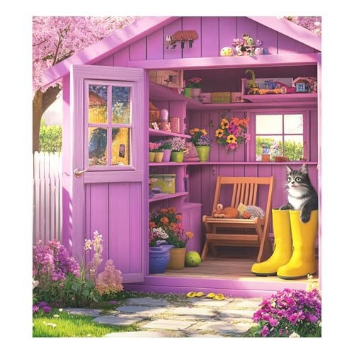 Garden Shed Blooming Flowers Cat Dishwasher Magnetic Covers Decorative Refrigerator Covers Wash Machine Fridge Panel Decal for Kitchen Appliance, 26H x 23W Inches