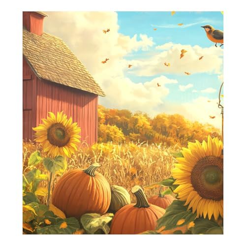 Farm with Sunflowers and Pumpkins Dishwasher Magnetic Covers Refrigerator Home Cabinet Appliances Stickers Reusable Home Decorations Vinyl Sticker, 26H x 23W Inches