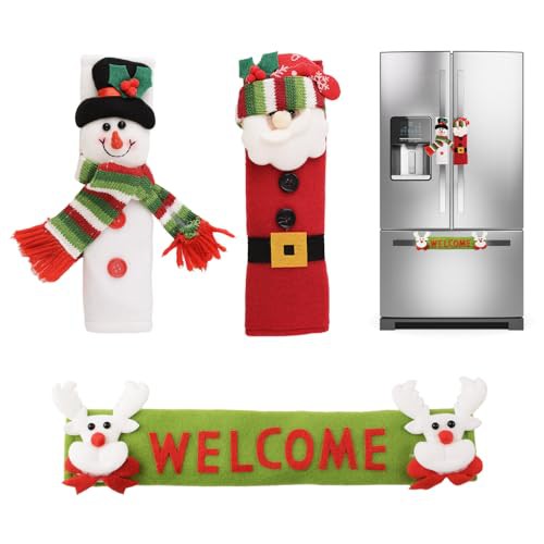 UFURMATE Christmas Fridge Handle Cover 3PCS Refrigerator Oven Handle Covers Ornament for Christmas Kitchen Decor Xmas Decorations Indoor Home Decor 
