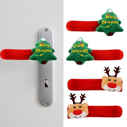 UFURMATE Christmas Door Handle Cover 4PCS Decorative Red Knitted Anti-Freeze Door Handle Protector for Xmas Doorknob Decorations 