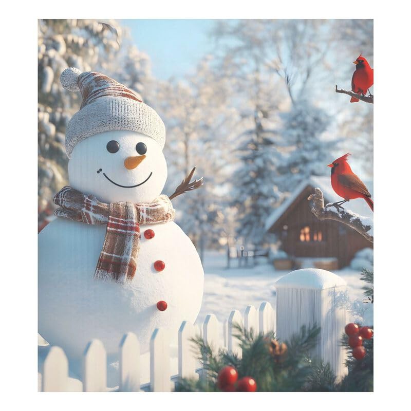 Cute Snowman Scene Light Blue Dishwasher Magnetic Cover Refrigerator Door Cover Sheet Wash Machine Fridge Panel Decal for Kitchen Appliance, 26" x 23"