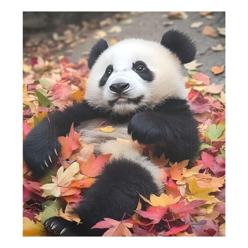 Cute Panda Autumn Leaves Dishwasher Magnetic Cover Refrigerator Home Cabinet Appliances Stickers Reusable Home Decorations Vinyl Sticker, 26H x 23W Inches