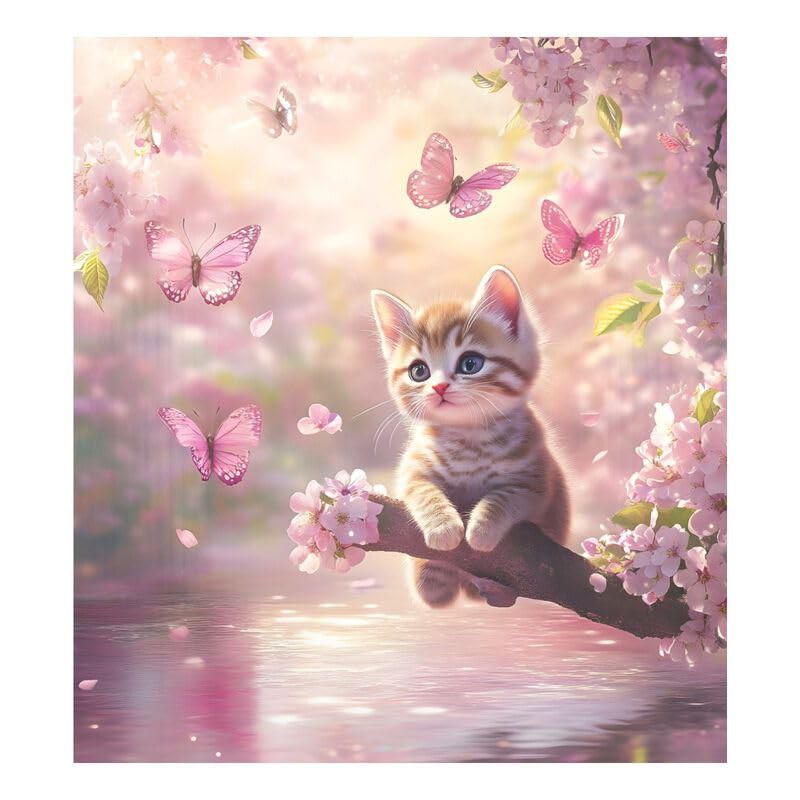 Kitten Cherry Blossom Dishwasher Magnetic Cover Refrigerator Home Cabinet Appliances Stickers Home Kitchen Decoration, 26H x 23W Inches
