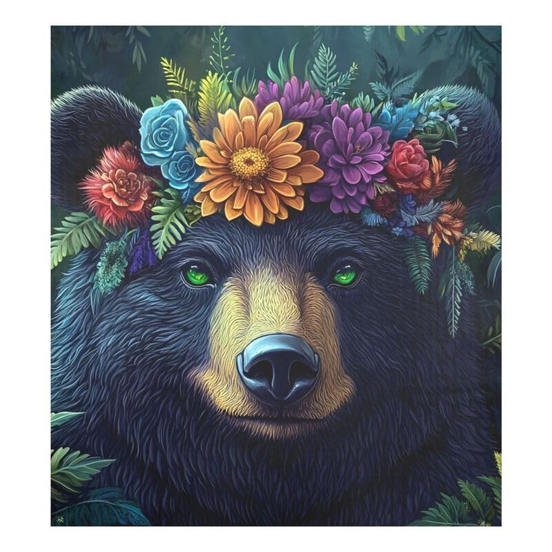 Bear with Floral Crown Dishwasher Magnetic Cover Magnetic Sheet Sticker Wash Machine Fridge Panel Decal for Kitchen Appliance, 26" x 23"