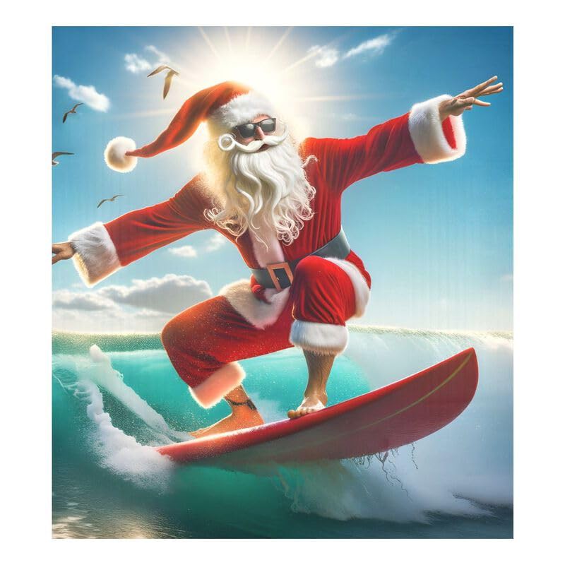 Santa Claus Surfing Waves Dishwasher Magnetic Cover Decorative Refrigerator Covers Home Kitchen Decoration, 26H x 23W Inches