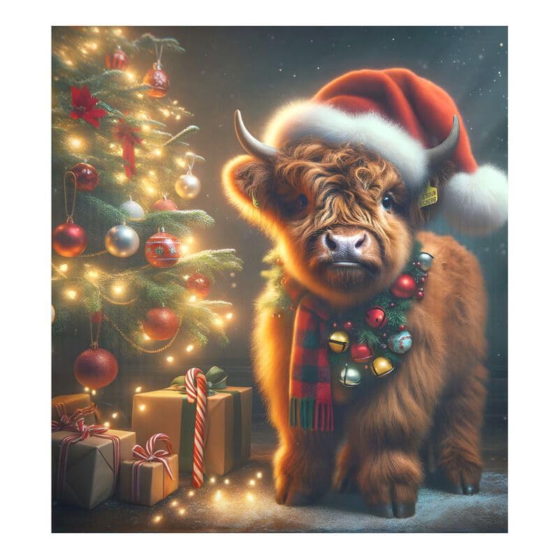 Cow Christmas Hat Dishwasher Magnetic Cover Decorative Refrigerator Covers Reusable Home Decorations Vinyl Sticker, 26H x 23W Inches