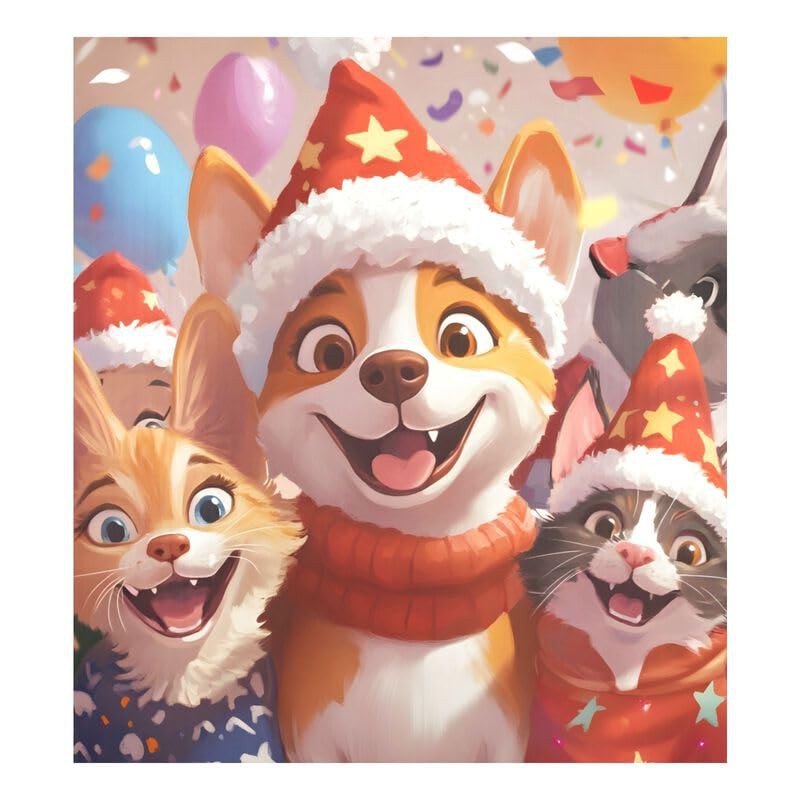 Animals Christmas Hats Celebrating Dishwasher Magnetic Cover Refrigerator Home Cabinet Appliances Stickers Reusable Home Decorations Vinyl Sticker, 26H x 23W Inches