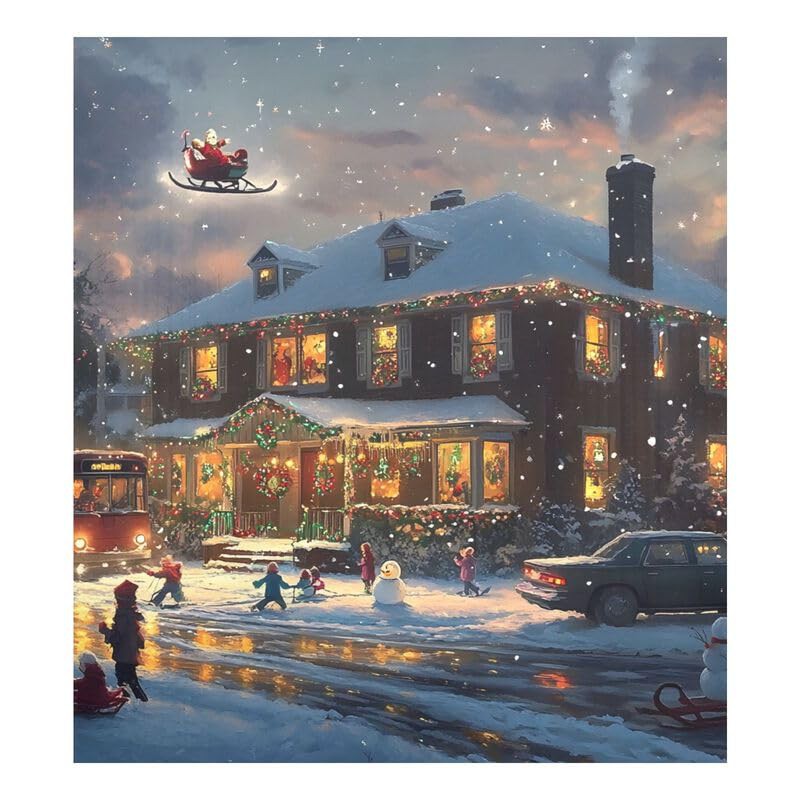 Christmas Scene Decorated House Dishwasher Magnetic Covers Dishwasher Sticker Kitchen Cabinet Panels Cute Farmhouse Décor, 26H x 23W Inches